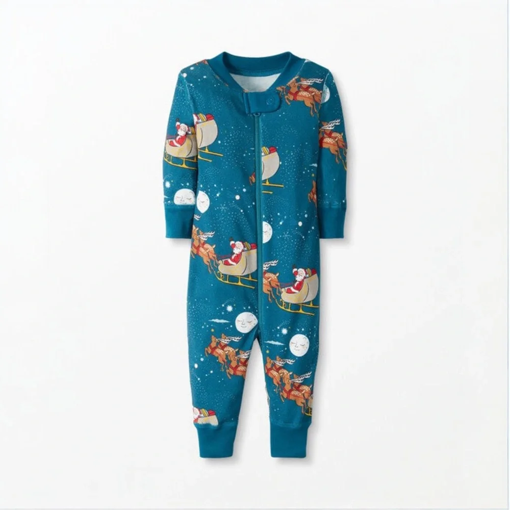 Hanna Andersson Organic Cotton Baby Zip Sleeper 6-12M Sleigh Print